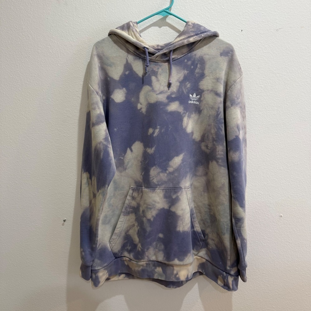 Adidas Originals Mens XL Bleach Dye Trefoil Hoodie Custom Tie Dye Pullover